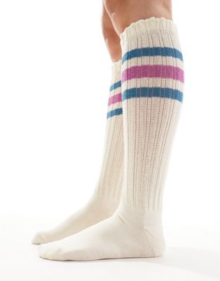 Asos Design Slouch Socks With Stripe In Cream-white