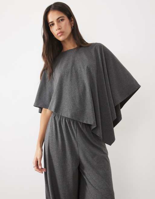 ASOS DESIGN slouchy cape top & trouser co-ord in grey marl, 2 of 3