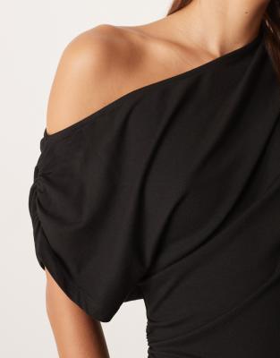 Asos Design Slouchy Asymmetric Longline Gathered Top In Black