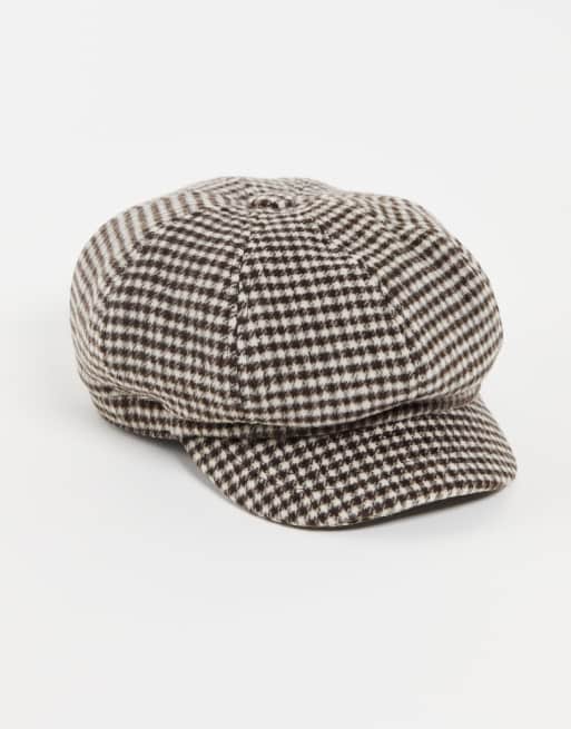 ASOS DESIGN slouchy baker boy in 70's check with size adjuster