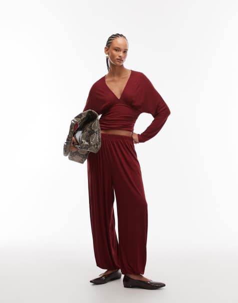 ASOS DESIGN slouchy balloon pants in burgundy (part of a set) - view 1