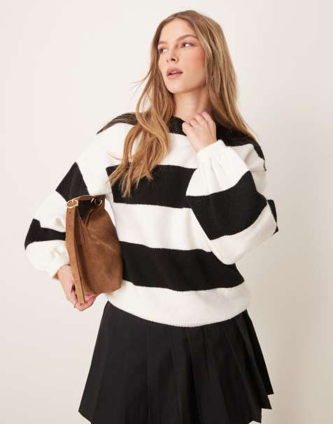 ASOS DESIGN slouchy balloon sleeve jumper in black and white stripe - view 1