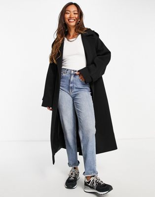 ASOS DESIGN smart slouchy belted coat with hood in black
