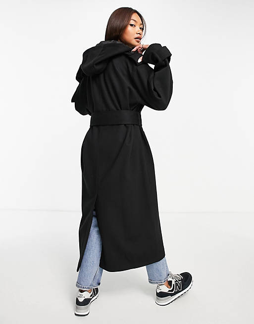Coats & Jackets slouchy belted coat with hood in black 
