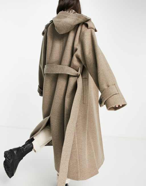 Hooded store belted coat