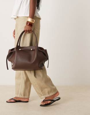 Asos Design Slouchy Belted Tote Bag In Brown