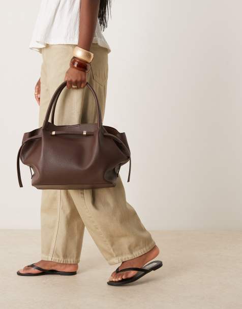 ASOS DESIGN slouchy belted tote bag in chocolate - view 1