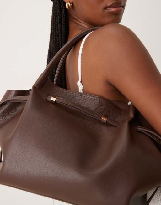 ASOS DESIGN slouchy belted tote bag in chocolate