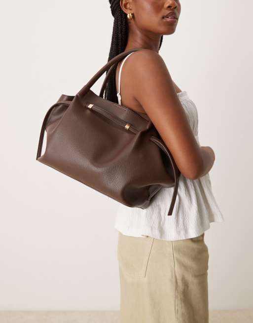 ASOS DESIGN slouchy belted tote bag in chocolate