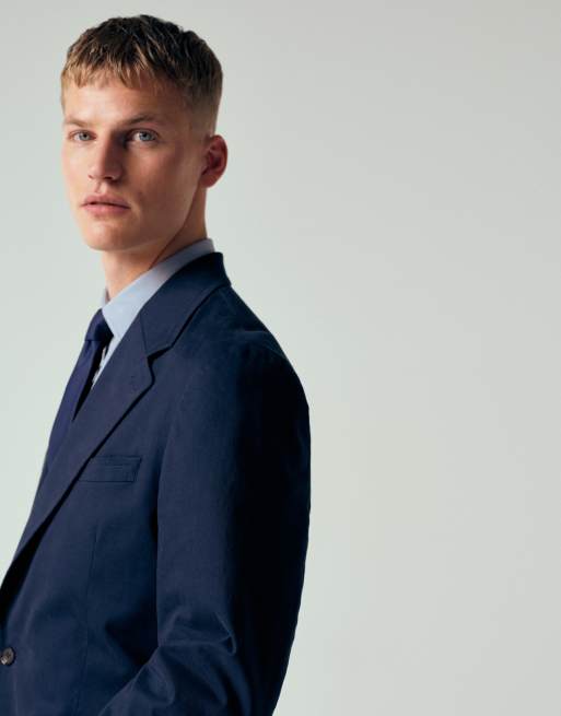 ASOS DESIGN slouchy blazer in navy cotton twill, 5 of 12