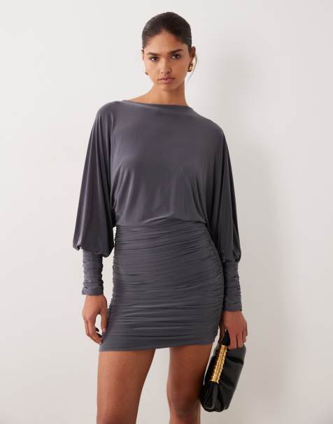 ASOS DESIGN slouchy blouson mini dress in charcoal
