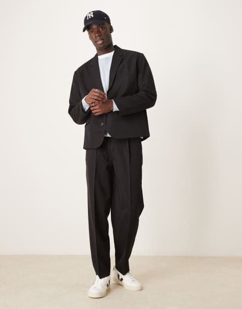 ASOS DESIGN slouchy boxy suit in black twill - view 1