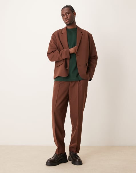 ASOS DESIGN slouchy boxy suit in brown twill - view 1