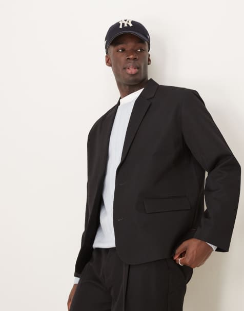 ASOS DESIGN slouchy boxy suit jacket in black twill - view 1