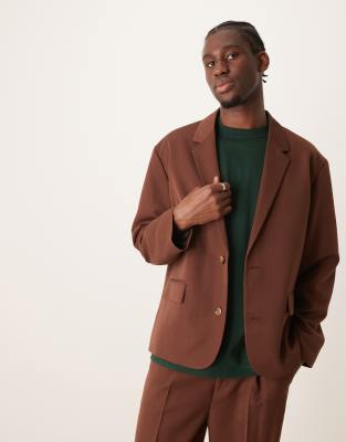 slouchy boxy suit jacket in brown twill