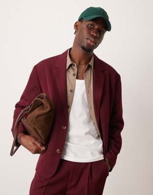 slouchy boxy suit jacket in burgundy twill-Red