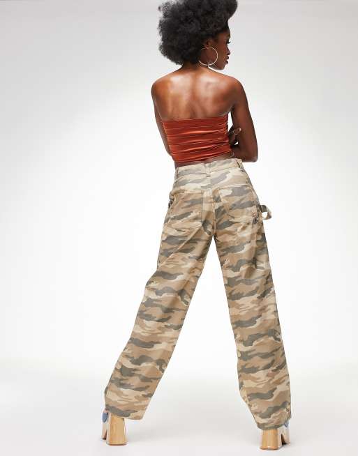 ASOS DESIGN slouchy cargo pants in brown camo, 2 of 4