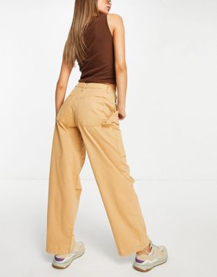 ASOS DESIGN embroidered slouchy cargo pants in khaki