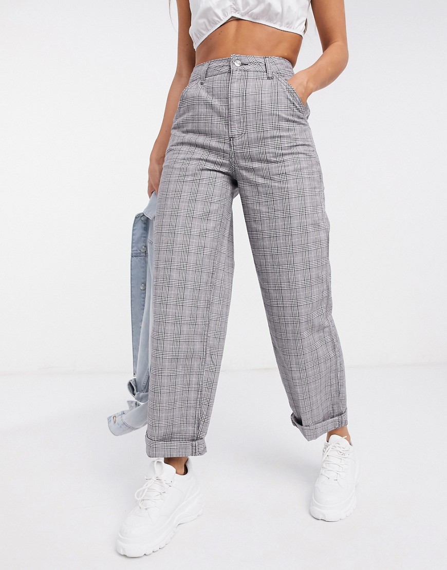 ASOS DESIGN slouchy chino pant in gray check-Multi