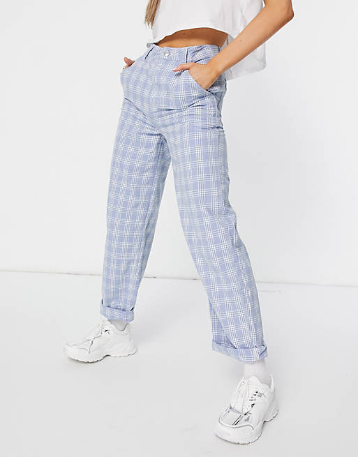 ASOS DESIGN slouchy chino trouser in light blue check
