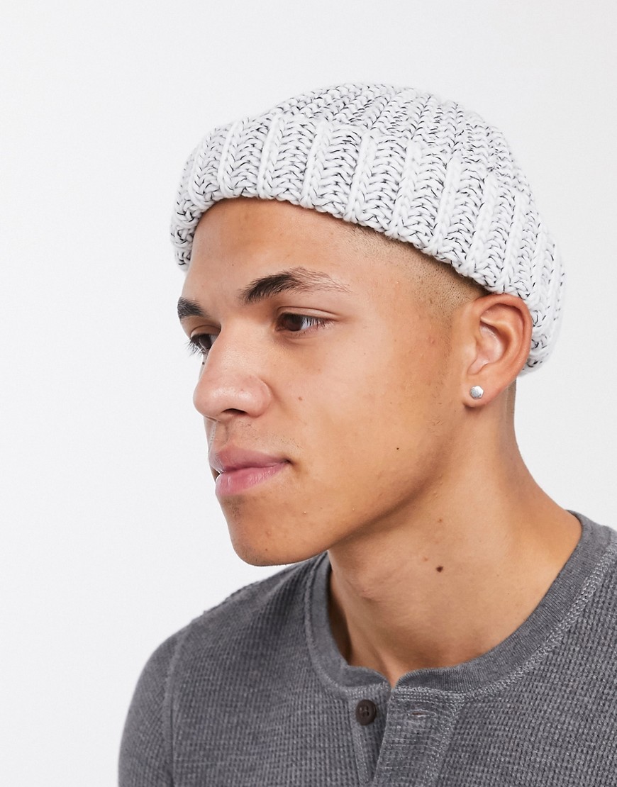 ASOS DESIGN slouchy chunky beanie in white and grey twist