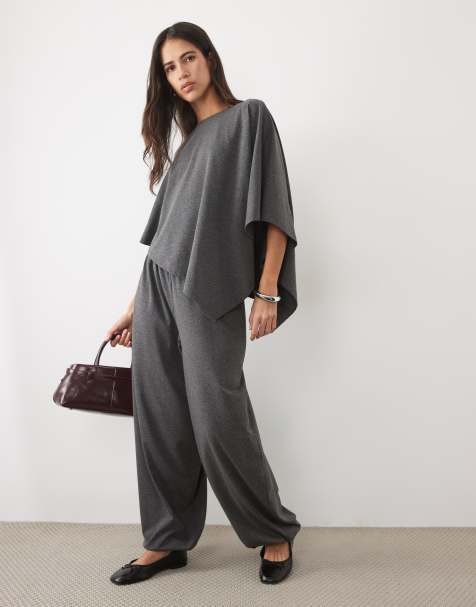 ASOS DESIGN slouchy cuffed trouser co-ord in grey marl - view 1