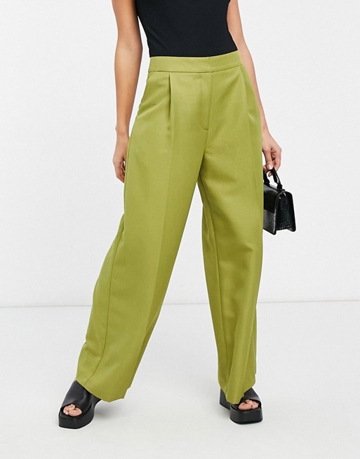 ASOS DESIGN slouchy dad wide leg trouser in olive