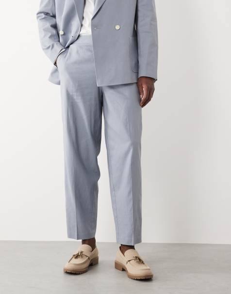 ASOS DESIGN slouchy double breasted suit with linen in blue - view 1
