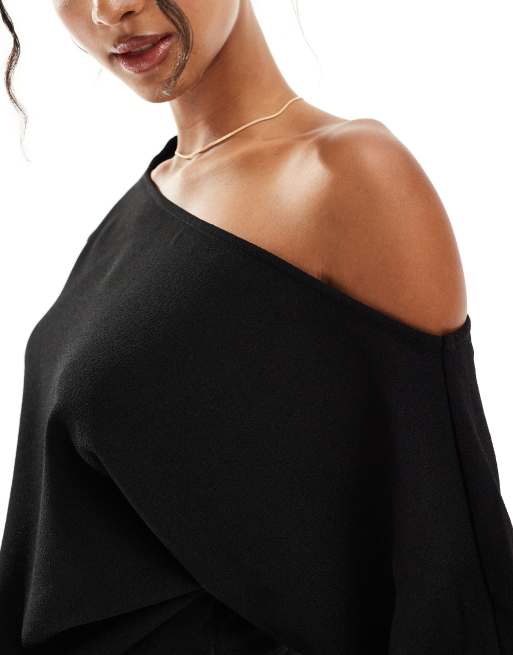 ASOS DESIGN slouchy fallen shoulder midi dress in black