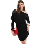[ASOS DESIGN] ASOS DESIGN slouchy fallen shoulder mini dress in black 4 BLACK
