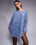 [ASOS DESIGN] ASOS DESIGN slouchy fluffy V back mini dress in baby blue S BLUE