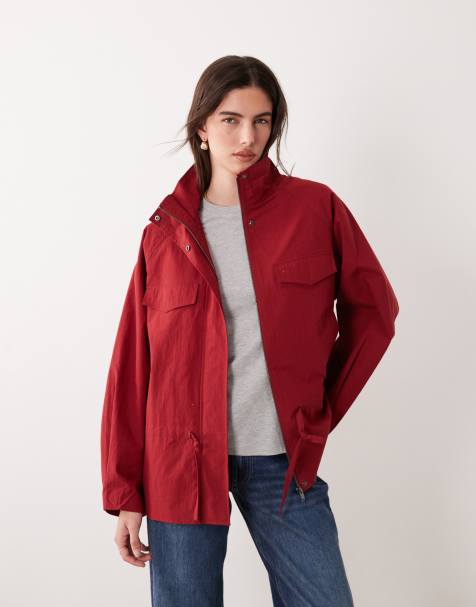 ASOS DESIGN slouchy funnel neck utility jacket with cinched waist in red - view 1