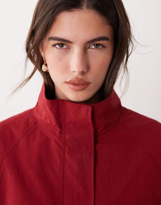ASOS DESIGN slouchy funnel neck utility jacket with cinched waist in red, 2 of 4