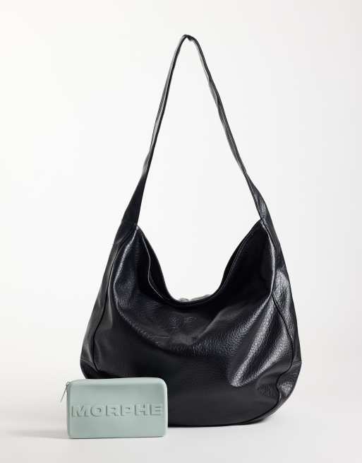 ASOS DESIGN slouchy grainy scoop tote in black, 2 of 4