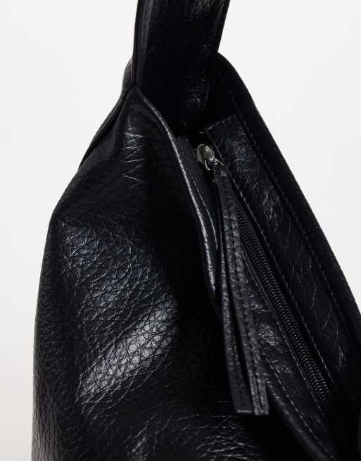 ASOS DESIGN slouchy grainy scoop tote in black, 3 of 4