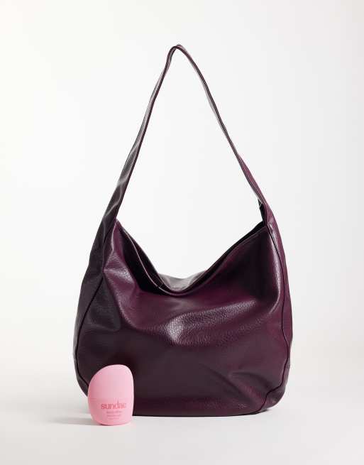 ASOS DESIGN slouchy grainy  scoop tote in burgundy, 2 of 4