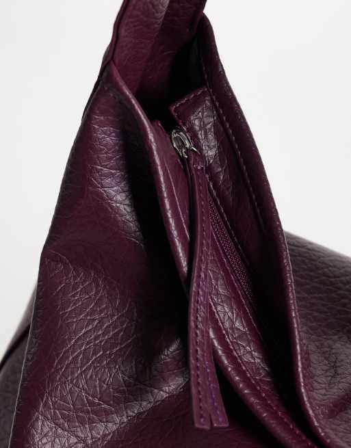 ASOS DESIGN slouchy grainy  scoop tote in burgundy, 3 of 4