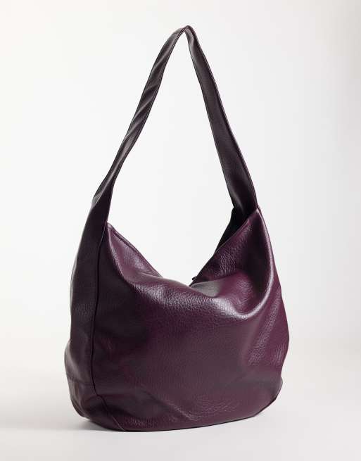 ASOS DESIGN slouchy grainy  scoop tote in burgundy, 4 of 4