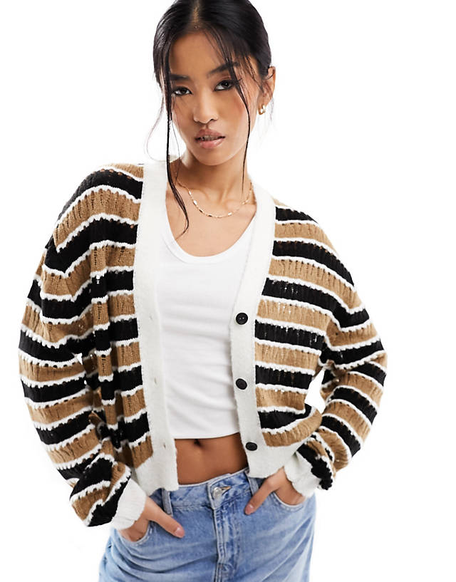 Miss Selfridge - ASOS DESIGN slouchy knitted cardigan in brown and cream stripe