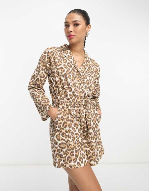 Leopard print playsuit long 2024 sleeve