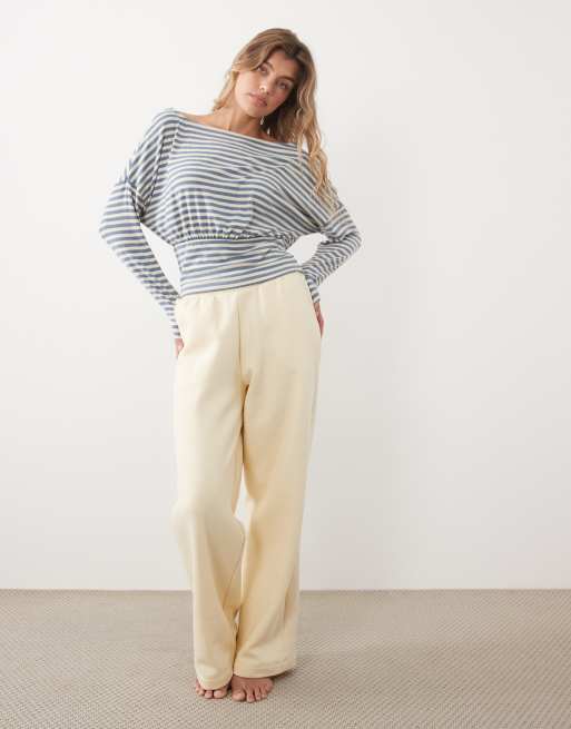 ASOS DESIGN slouchy loungewear top in blue and yellow stripe, 2 of 4