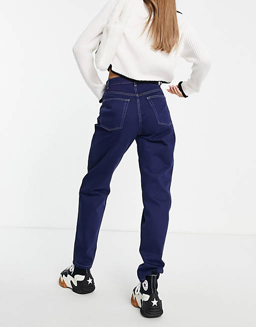 Jeans 'slouchy' mom jean in navy with contrast thread 