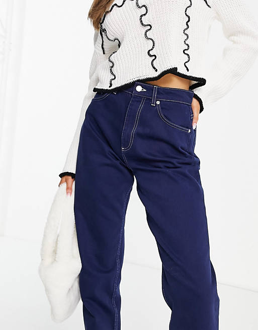 Jeans 'slouchy' mom jean in navy with contrast thread 