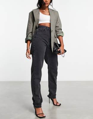 Asos Design High Rise 'slouchy' Mom Jeans In Washed Black In Black