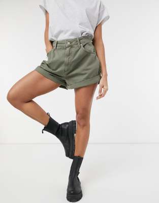 ASOS DESIGN slouchy mom short in washed khaki-Green