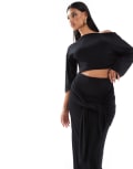 [ASOS DESIGN] ASOS DESIGN slouchy off shoulder maxi dress with wrap front skirt detail in black 4 Black