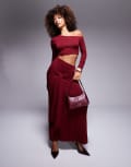 [ASOS DESIGN] ASOS DESIGN slouchy off shoulder maxi dress with wrap front skirt detail in wine-Red S Wine