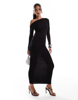 Asos Design Slouchy Off Shoulder Open Back Midi Dress In Black