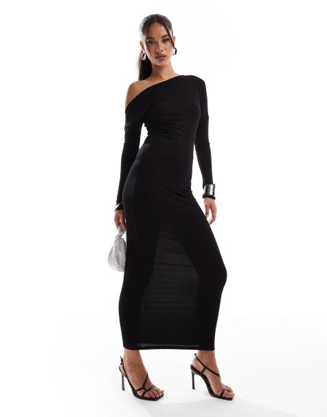 ASOS DESIGN slouchy off shoulder open back midi dress in black - view 1