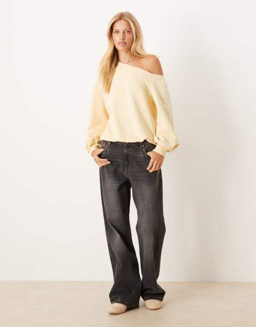 ASOS DESIGN slouchy off shoulder oversized sweat in yellow